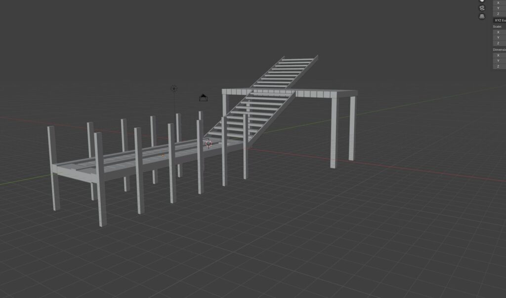 Greyscale incomplete 3D pier with a second level added