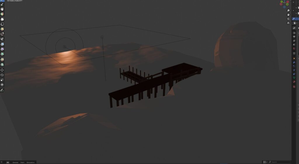 3D pier with a subtle lighting with water texture